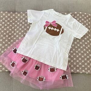 Sweet Wink- White Tee & Pink Football Tulle Skirt Set